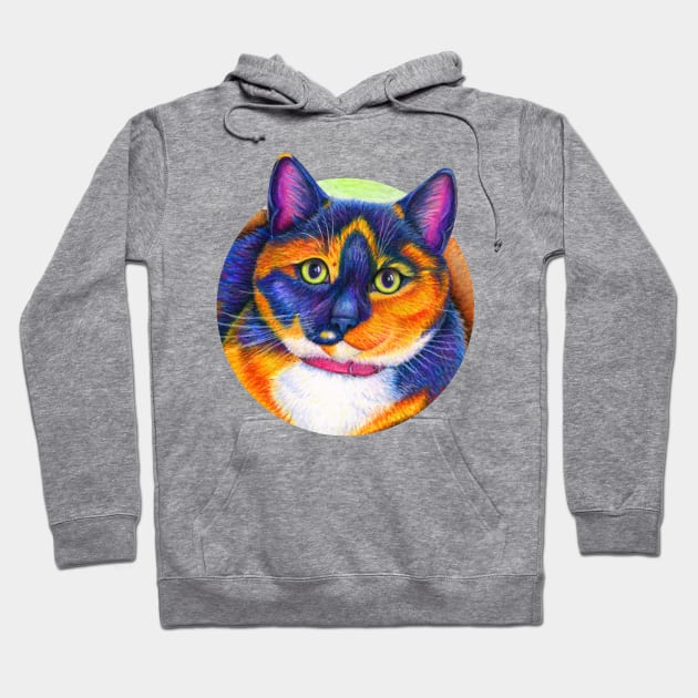 Colorful Calico Cat Hoodie by rebeccawangart